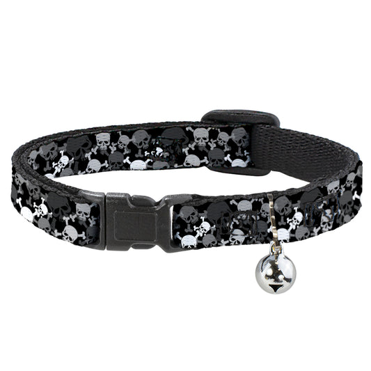 Cat Collar Breakaway - Multi Top Skulls Stacked Blak Gray White