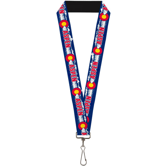 Lanyard - 1.0" - Colorado ASPEN Flag Snowy Mountains Weathered Blue White Red Yellows