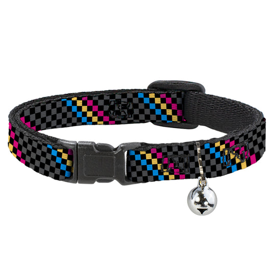 Cat Collar Breakaway - Checker Stripe Black Gray Blue Gold Pink
