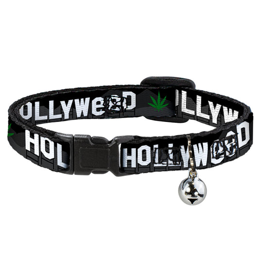 Cat Collar Breakaway - HOLLYWEED Sign Skyline Pot Leaf Black Grays White Green
