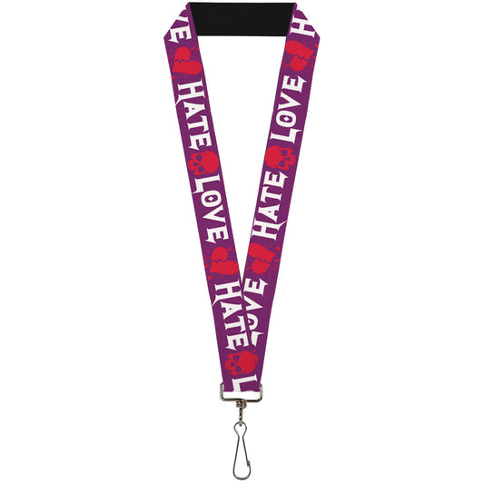 Lanyard - 1.0" - Love Hate Purple White Fuchsia