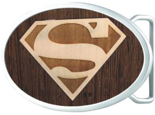 Superman Logo Framed Marquetry Black Walnut Maple - Chrome Oval Rock Star Buckle