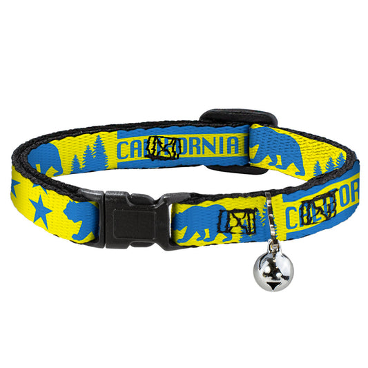 Cat Collar Breakaway - CALIFORNIA REPUBLIC Bear Stars Silhouette Yellow Blue