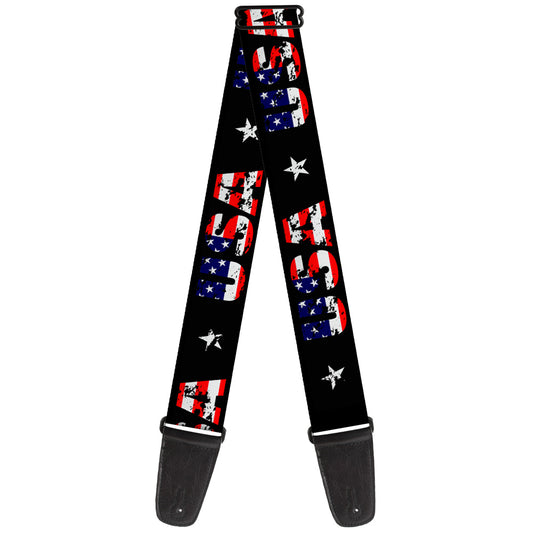 Guitar Strap - USA w Star Black US Flags