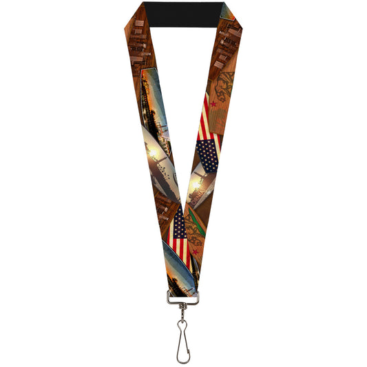 Lanyard - 1.0" - Surfboard Cali Scenes US Flag Stacked Brown