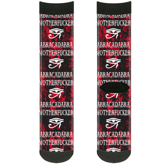 Sock Pair - Polyester - Eye of Horus ABRACADABRA MOTHERFUCKER Reds Black White - CREW