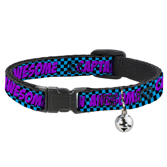 Cat Collar Breakaway - CAPTAIN AWESOME Turquoise Checker Fuchsia