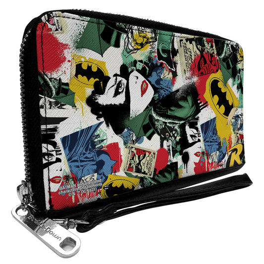 Women's PU Zip Around Wallet Rectangle - Batman and Gotham City Villains Graffiti Collage White Multi Color