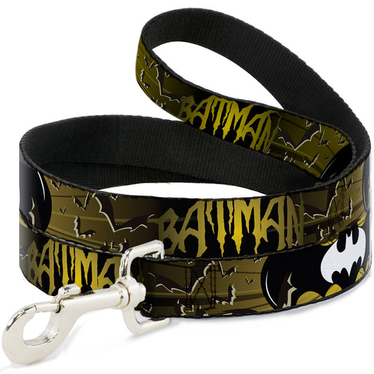 Dog Leash - BATMAN w/Bat Signals & Flying Bats Yellow/Black/White