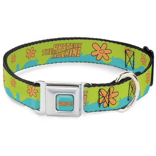 SCOOBY DOO! Text Logo Full Color Aqua/Orange Seatbelt Buckle Collar - Scooby Doo THE MYSTERY MACHINE Paint Job Green/Aqua/Orange