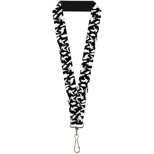 Lanyard - 1.0" - Eagle Silhouettes Scattered Black White