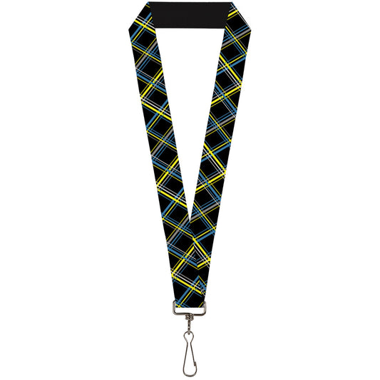 Lanyard - 1.0" - Plaid Black Yellow Turquoise Gray