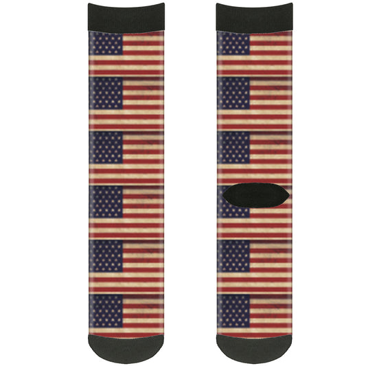 Sock Pair - Polyester - American Flag Weathered Color Repeat - CREW