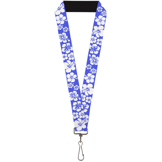 Lanyard - 1.0" - Hibiscus Blue White