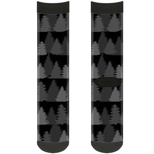 Sock Pair - Polyester - Pine Tree Silhouettes Black Grays - CREW