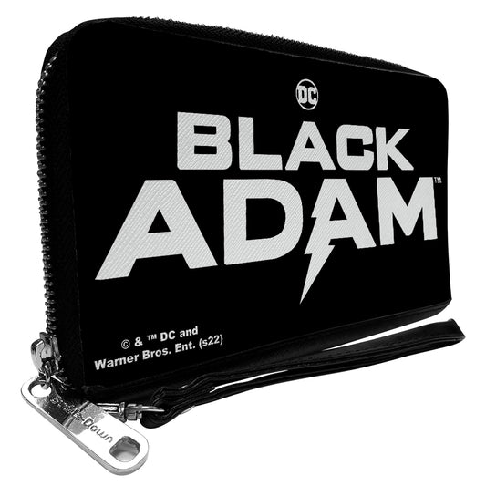 PU Zip Around Wallet Rectangle - BLACK ADAM Title Logo Black White