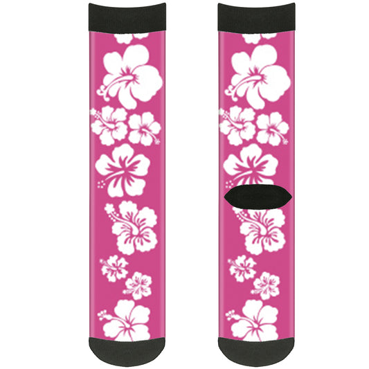 Sock Pair - Polyester - Hibiscus Neon Pink White - CREW