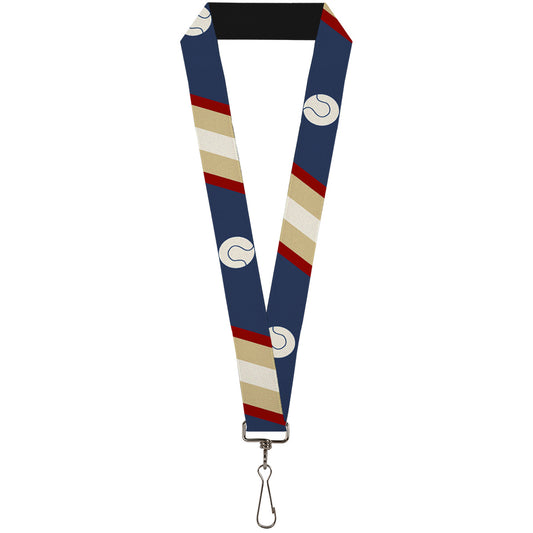 Lanyard - 1.0" - Ball Stripes Tan Blue Burgundy