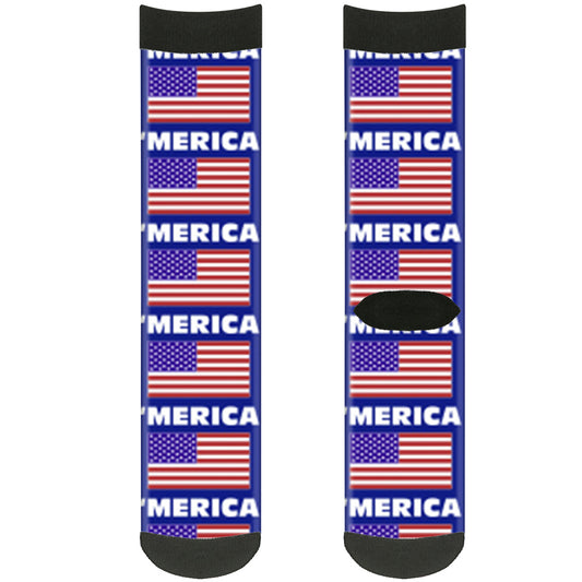 Sock Pair - Polyester - 'MERICA US Flag Blue White Red - CREW