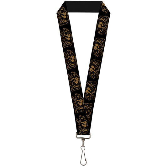 Lanyard - 1.0" - California Grizzly Bear Outline Black Brown