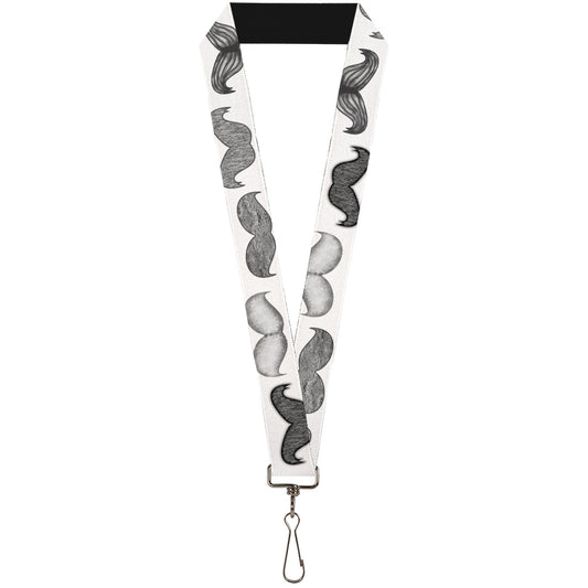 Lanyard - 1.0" - Mustaches White Sketch