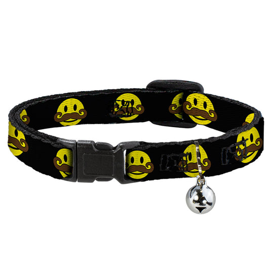 Cat Collar Breakaway - Mustache Happy Face Black Yellow Brown