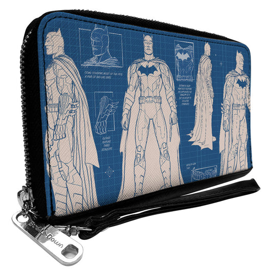 Women's PU Zip Around Wallet Rectangle - Batman Blueprint Tech Poses Blues White