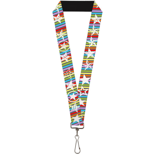 Lanyard - 1.0" - Stars w Lines Gray Multi Color White