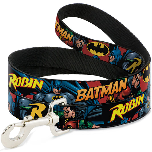 Dog Leash - Batman & Robin in Action w/Text Burgundy