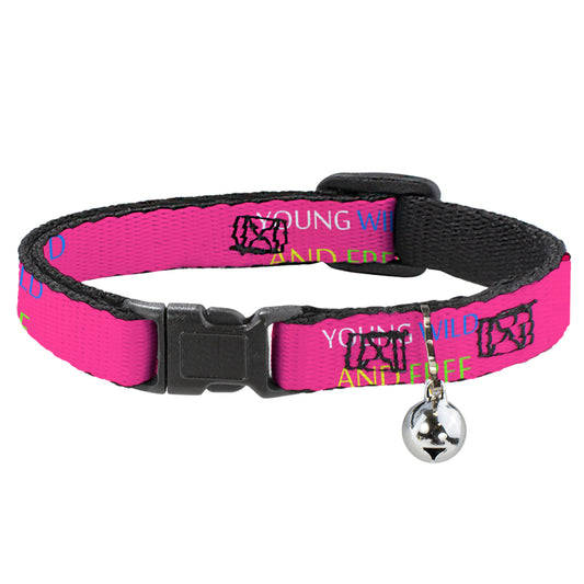 Cat Collar Breakaway - YOUNG WILD AND FREE Pink White Blue Yellow Green