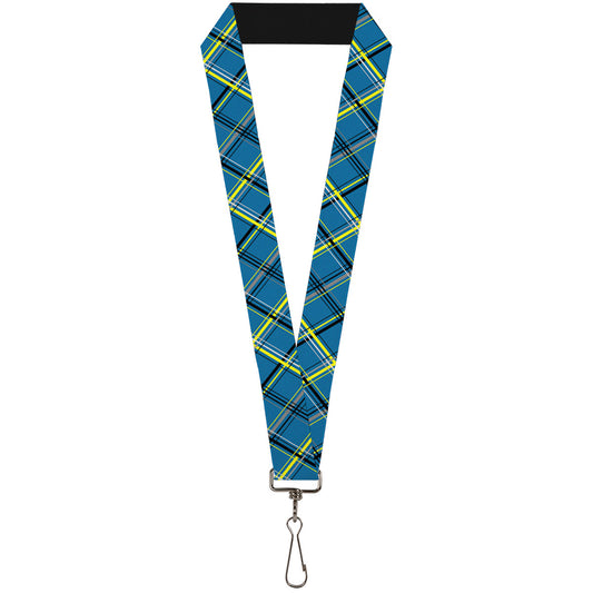 Lanyard - 1.0" - Plaid Turquoise Yellow Black Gray