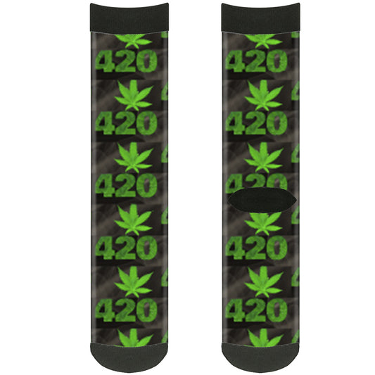 Sock Pair - Polyester - 420 Pot Leaf Black Smoke Green - CREW