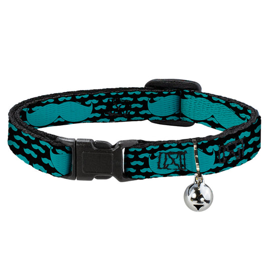 Cat Collar Breakaway - Mustaches Mini Single Repeat Black Turquoise