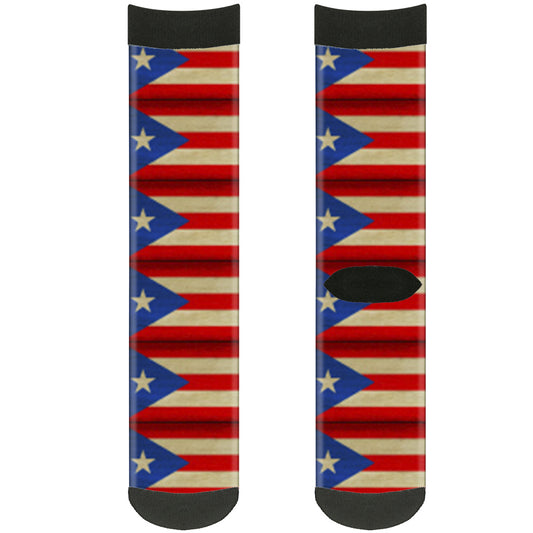 Sock Pair - Polyester - Puerto Rico Flag Weathered - CREW