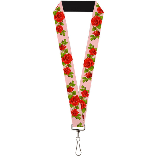 Lanyard - 1.0" - Rose Trio Leaves Pink