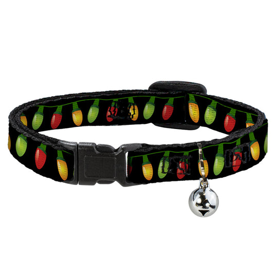 Cat Collar Breakaway - Christmas Lights Black Multi Color
