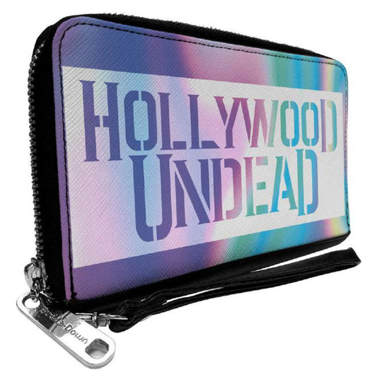 Women's PU Zip Around Wallet Rectangle - HOLLYWOOD UNDEAD Text Logo Block Aura White