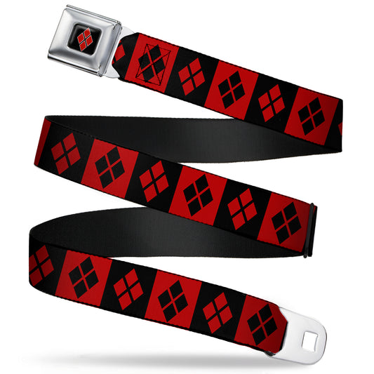 Harley Quinn Diamond Full Color Black Red Seatbelt Belt - Harley Quinn Diamond Blocks Red/Black Black/Red Webbing