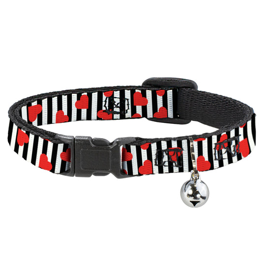 Cat Collar Breakaway - Hearts Scattered Stripe White Black Red
