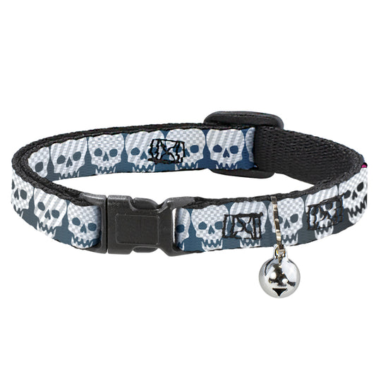 Cat Collar Breakaway - Checker & Stripe Skulls Gradient Blue Fuchsia