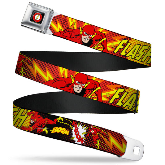 Flash Logo Black Seatbelt Belt - The Flash BOOM-KABOOM! Webbing