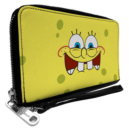 Women's PU Zip Around Wallet Rectangle - SpongeBob Biting Lip Face Centered