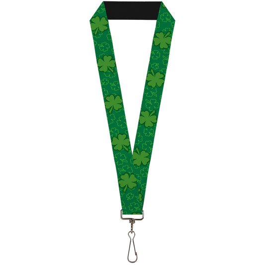 Lanyard - 1.0" - St. Pat's Clovers Scattered2 Outline Solid Greens