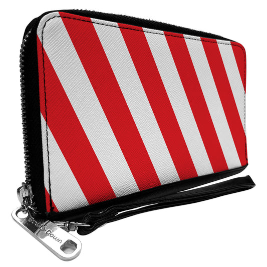 Women's PU Zip Around Wallet Rectangle - Candy Cane2 Stripe White Red
