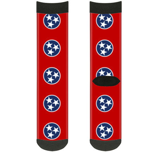 Sock Pair - Polyester - Tennessee Flag Stars Red White Blue - CREW