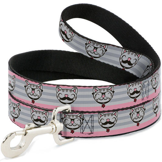 Dog Leash - Soft Kitty Nerd/Mustacho Expressions Stripe Grays