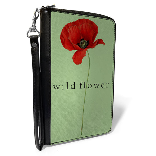 Women's PU Zip Around Wallet Rectangle - Poppy Flower WILD FLOWER Green Reds
