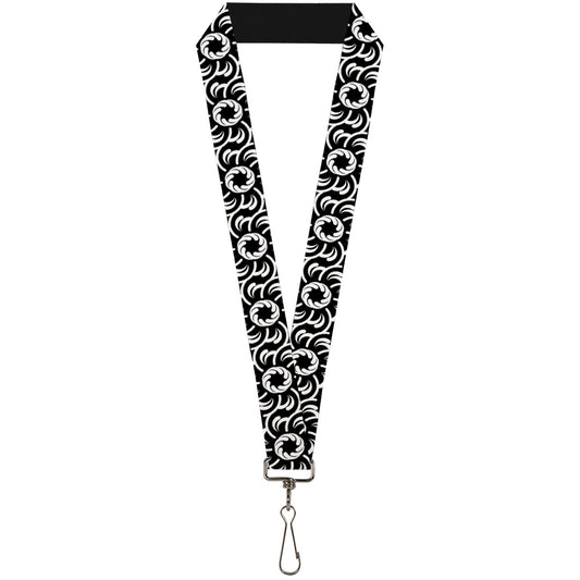 Lanyard - 1.0" - Floral Pinwheel Black White