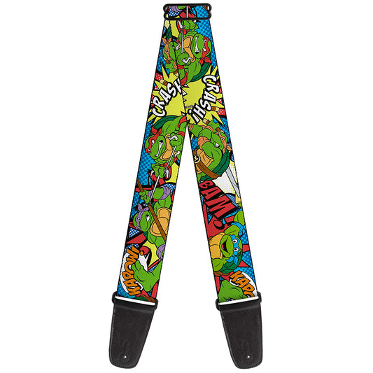 Guitar Strap - Classic TMNT Action Poses Action Bubbles Dots Blues