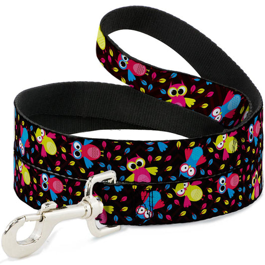 Dog Leash - Flying Owls w/Leaves Black/Multi Color